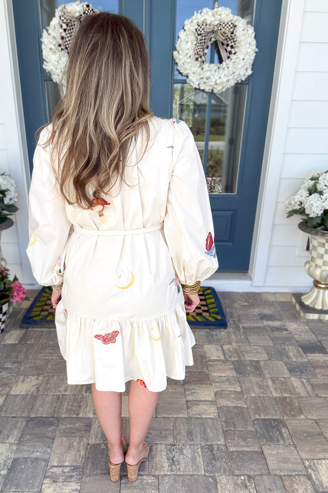Ciebon: Enchanted Tie Embroidered Dress - Cream
