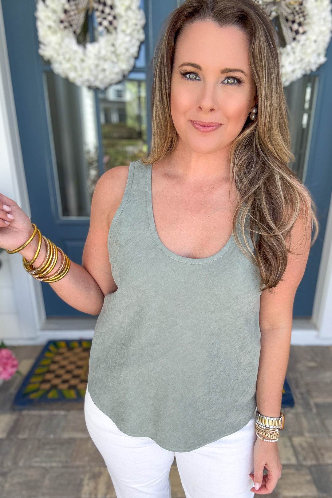 Devine Scoop Neck Tank - Sage