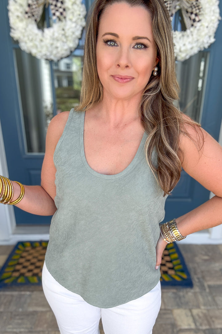 Devine Scoop Neck Tank - Sage