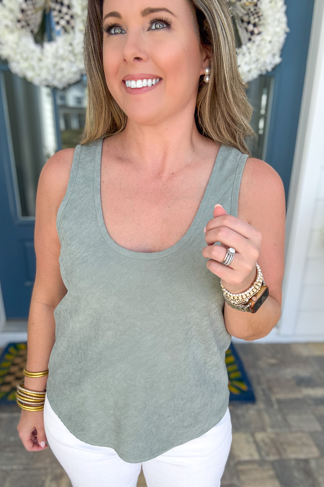 Devine Scoop Neck Tank - Sage