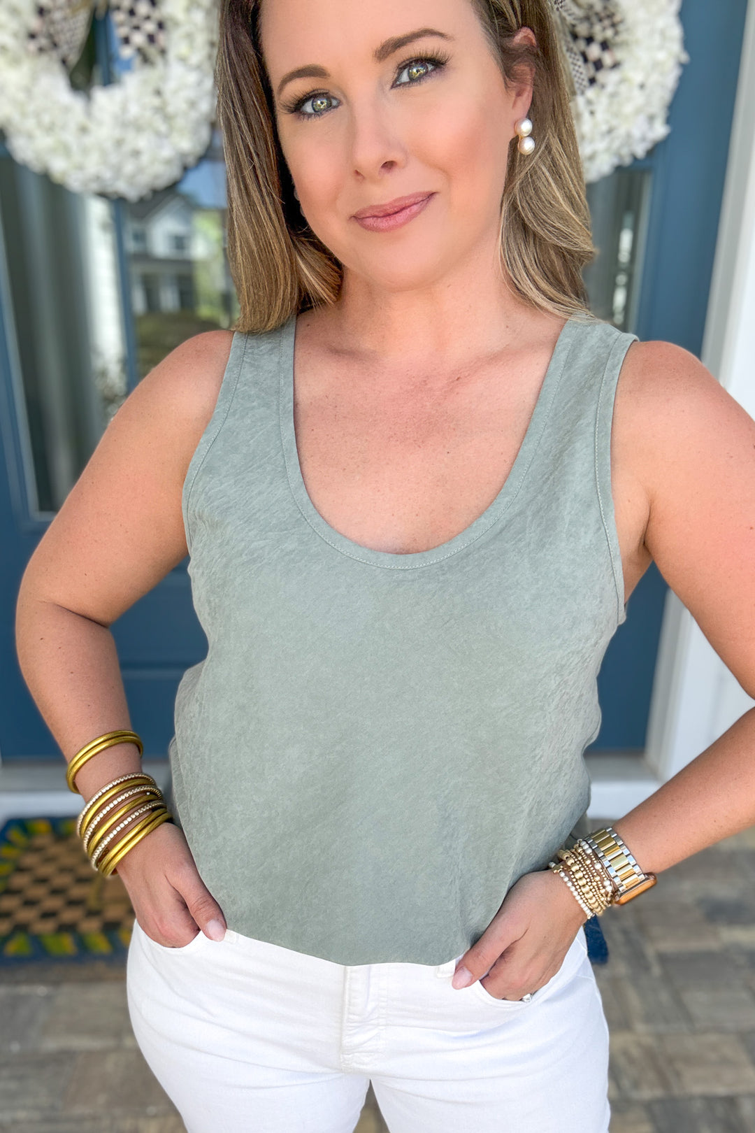 Devine Scoop Neck Tank - Sage