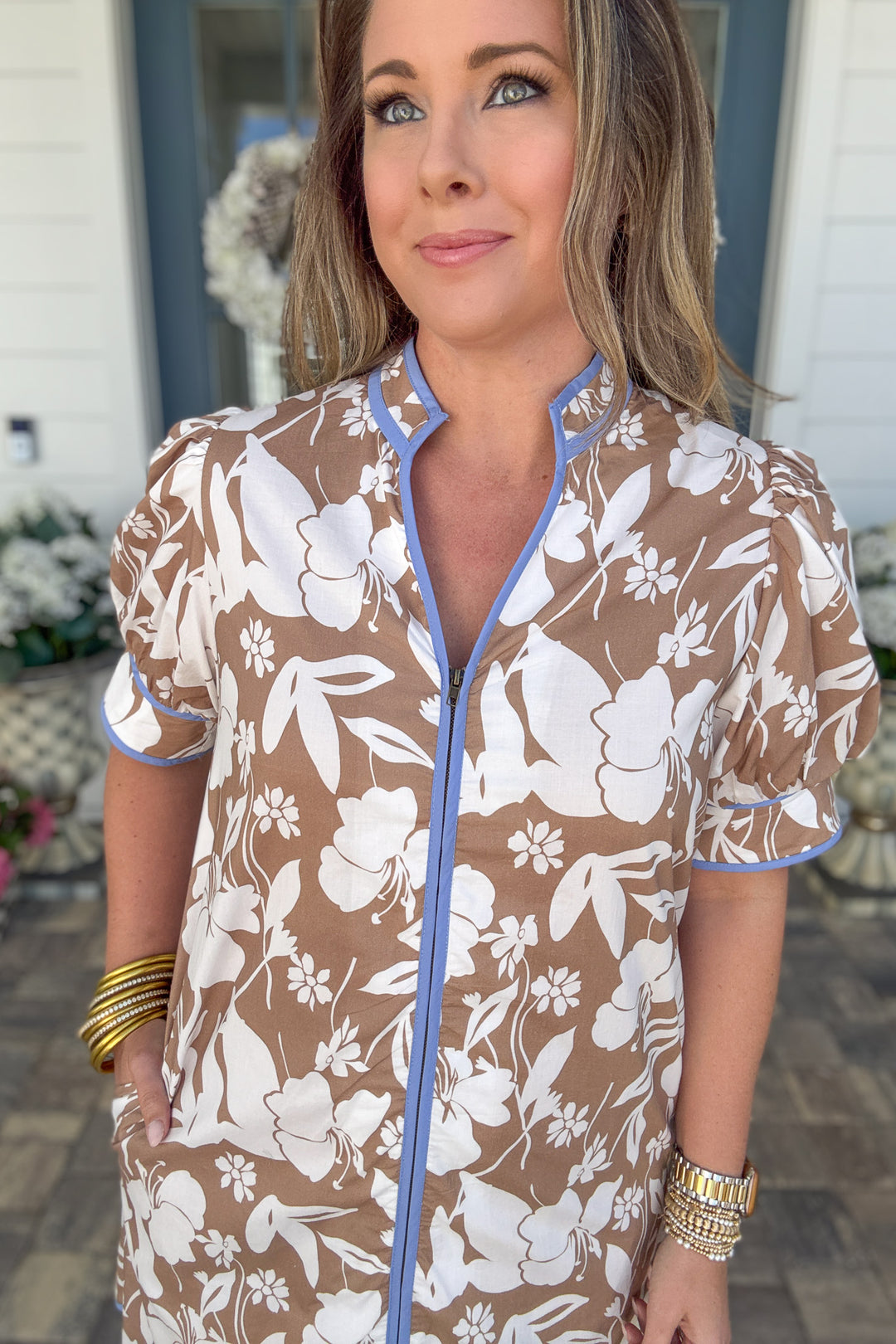 Mocha Bloom Zip Dress