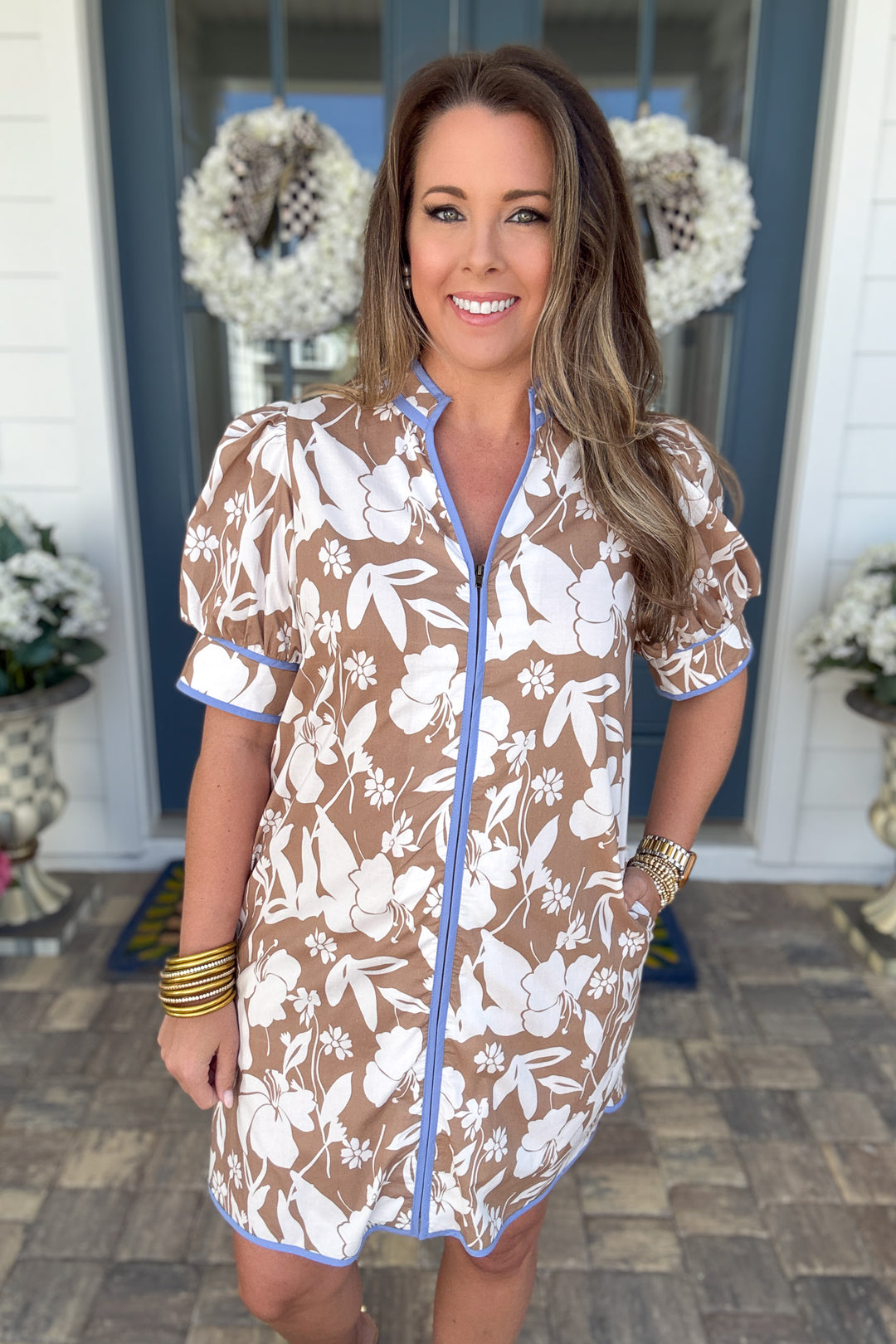 Mocha Bloom Zip Dress