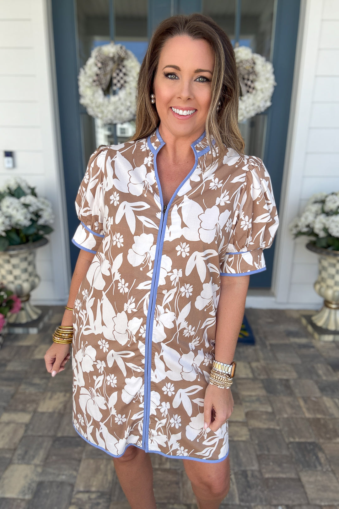 Mocha Bloom Zip Dress