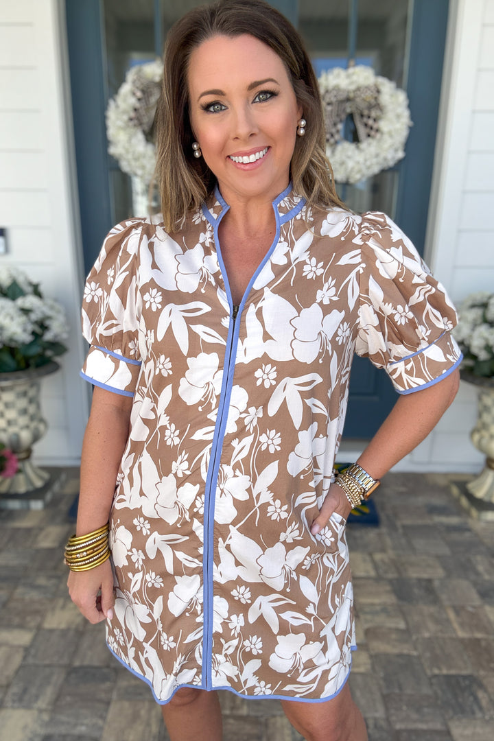 Mocha Bloom Zip Dress
