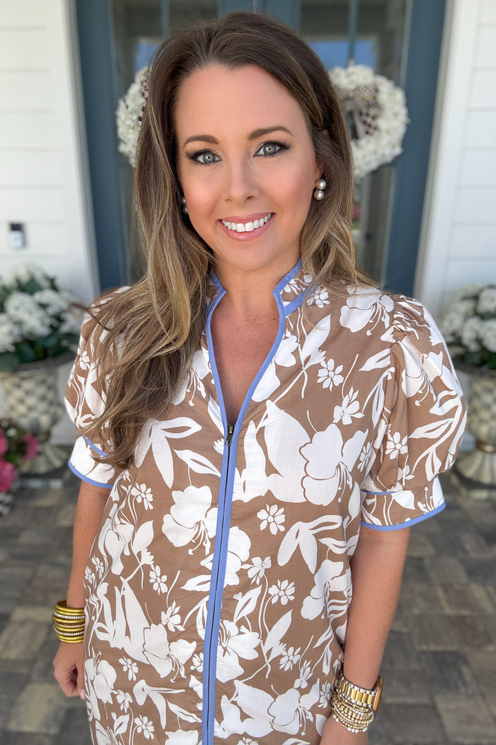 Mocha Bloom Zip Dress