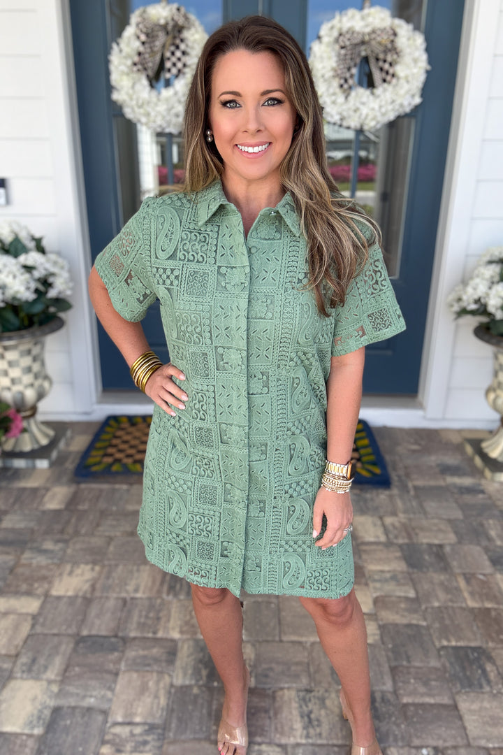 Sage Garden Textured Lace Shirt Dress