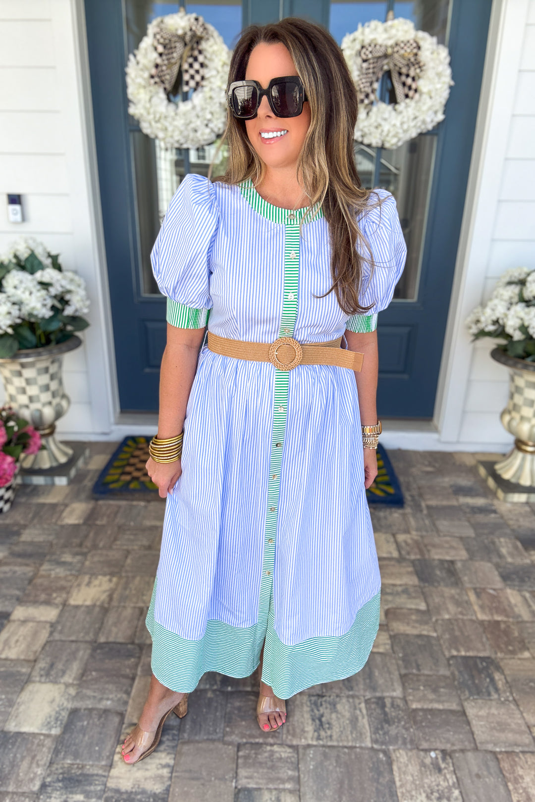 Stripe Button Front Seaside Maxi Dress