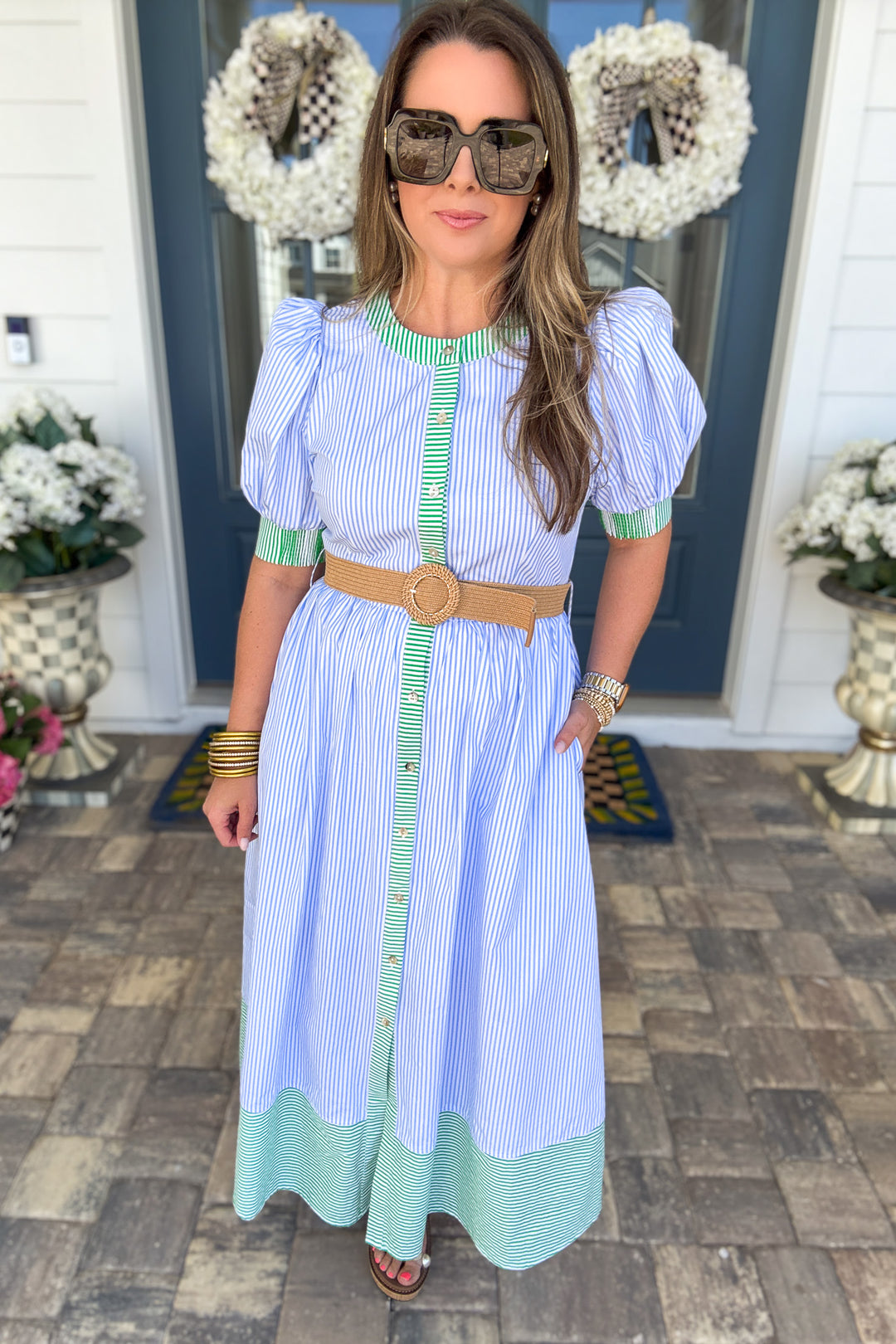 Stripe Button Front Seaside Maxi Dress