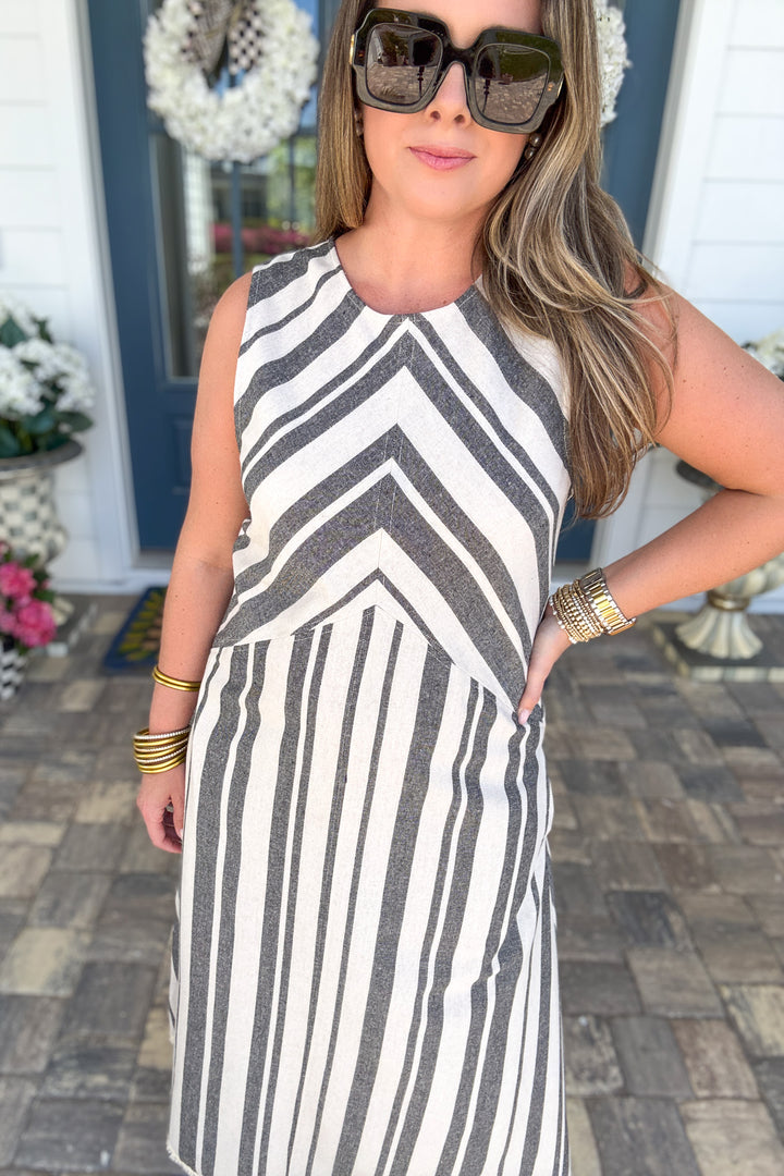 All Lined Up Linen Dress