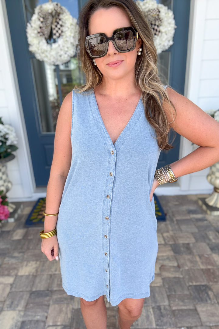 Z Supply: Solace Denim Mini Dress -  Ocean Air Indigo