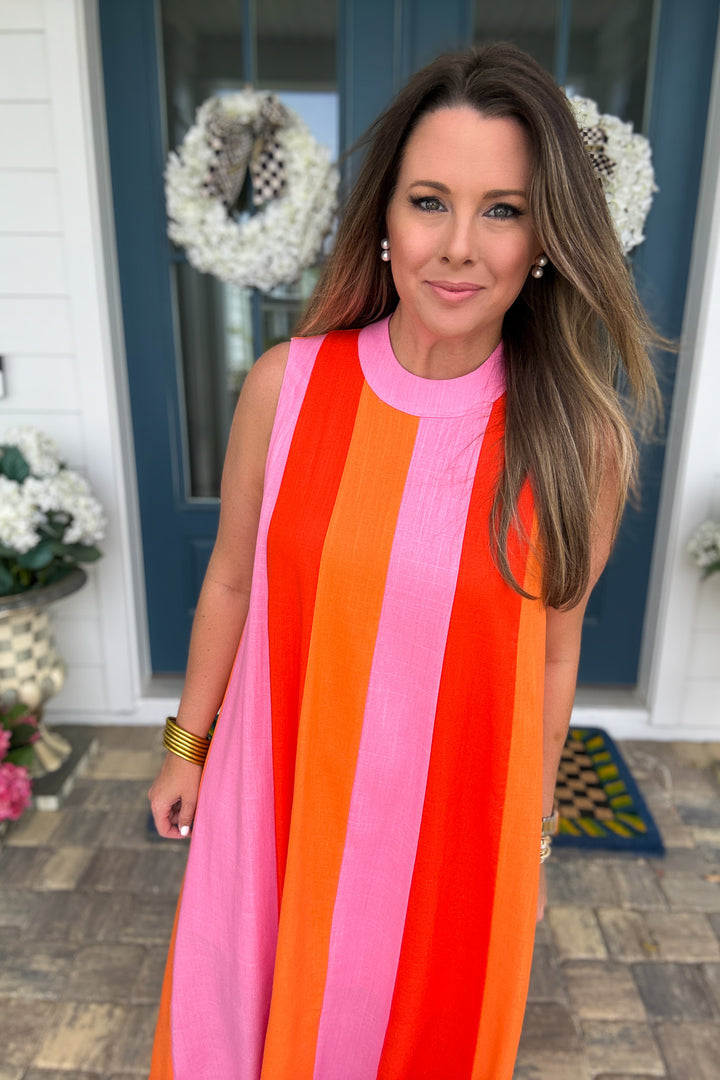 THML: Color Block Maxi Dream Dress - Pink + Orange