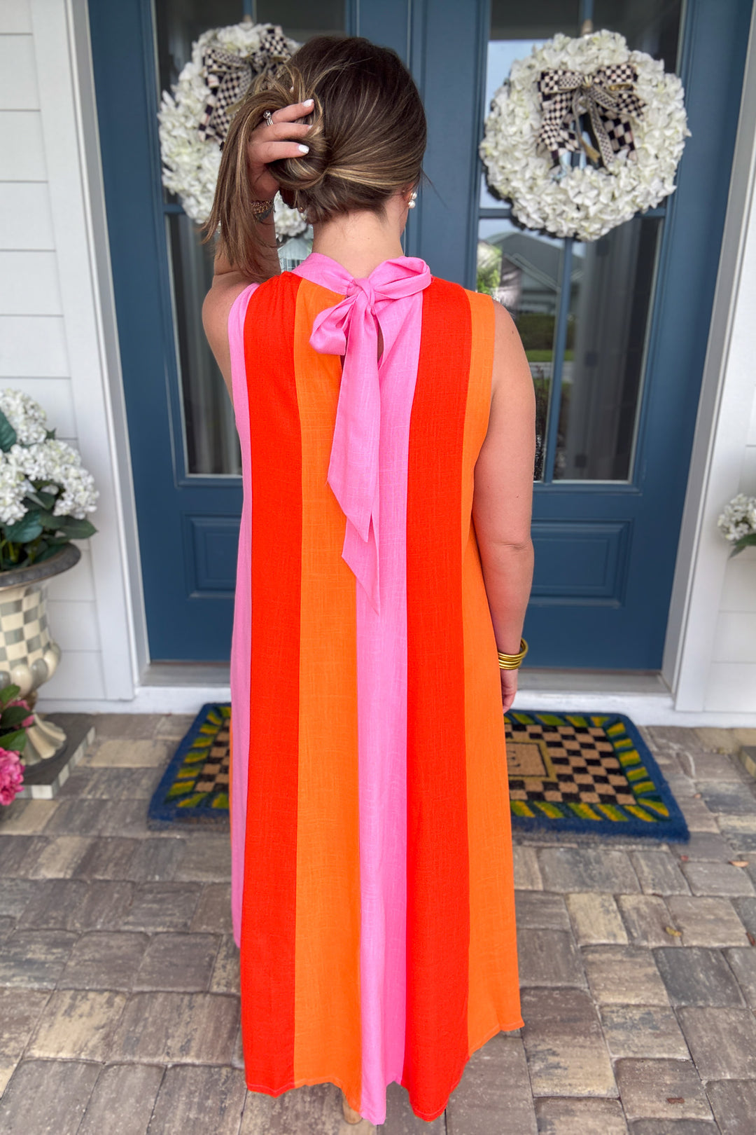 THML: Color Block Maxi Dream Dress - Pink + Orange