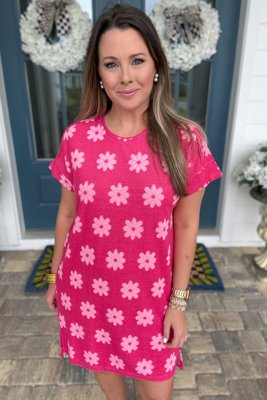 Floral Terry Cloth Dress - Hot Pink - B Social Boutique