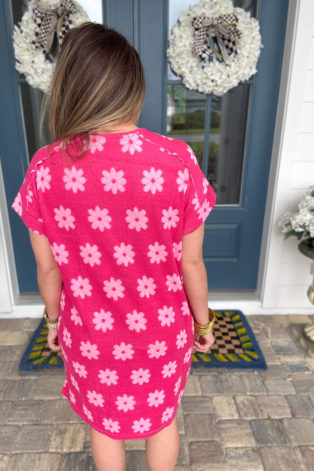 Floral Terry Cloth Dress - Hot Pink - B Social Boutique
