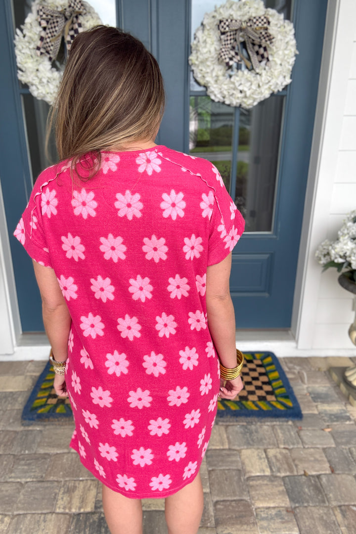 Floral Terry Cloth Dress - Hot Pink - B Social Boutique