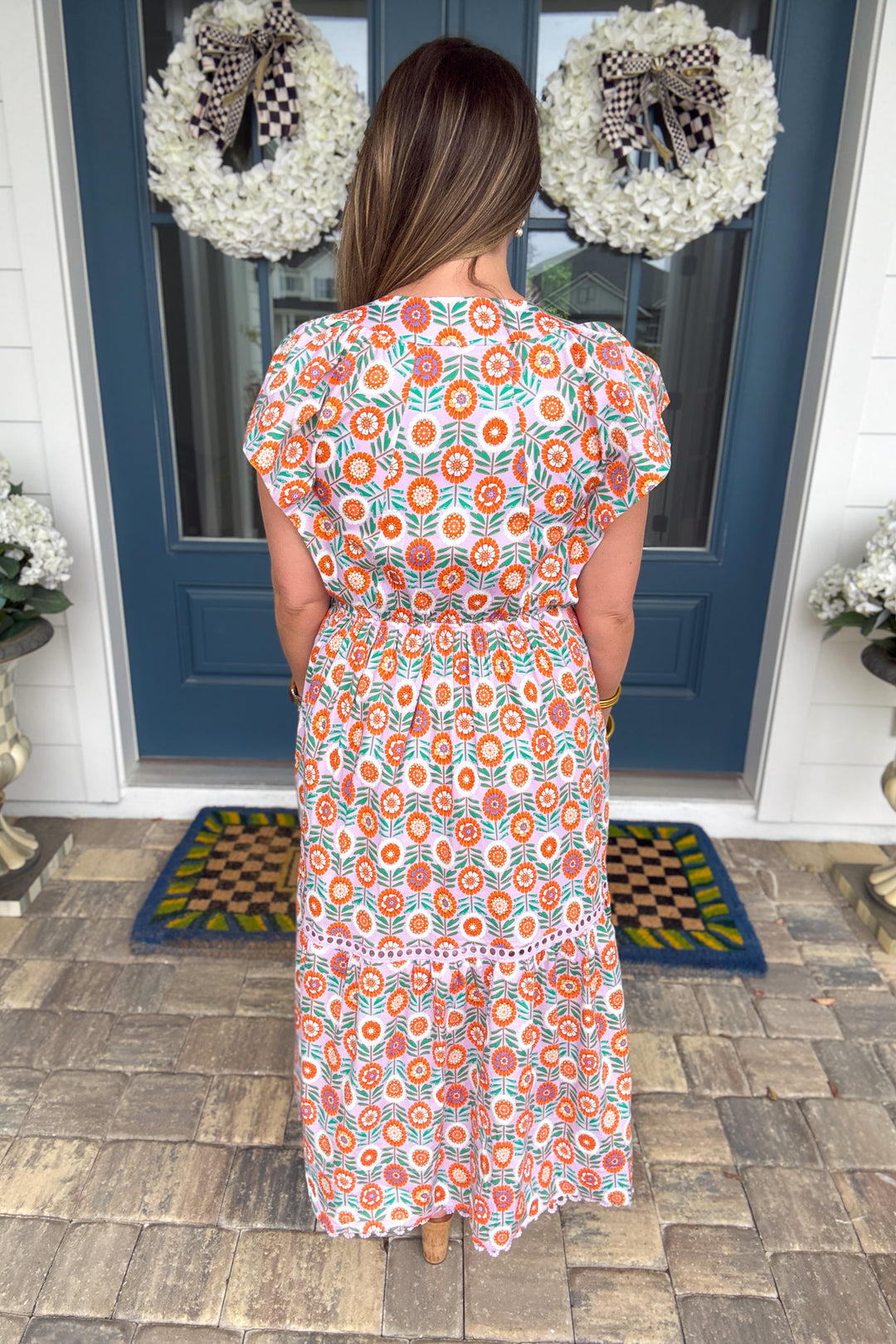 Karlie: Orange Grove Button Front Midi Dress - Lavender