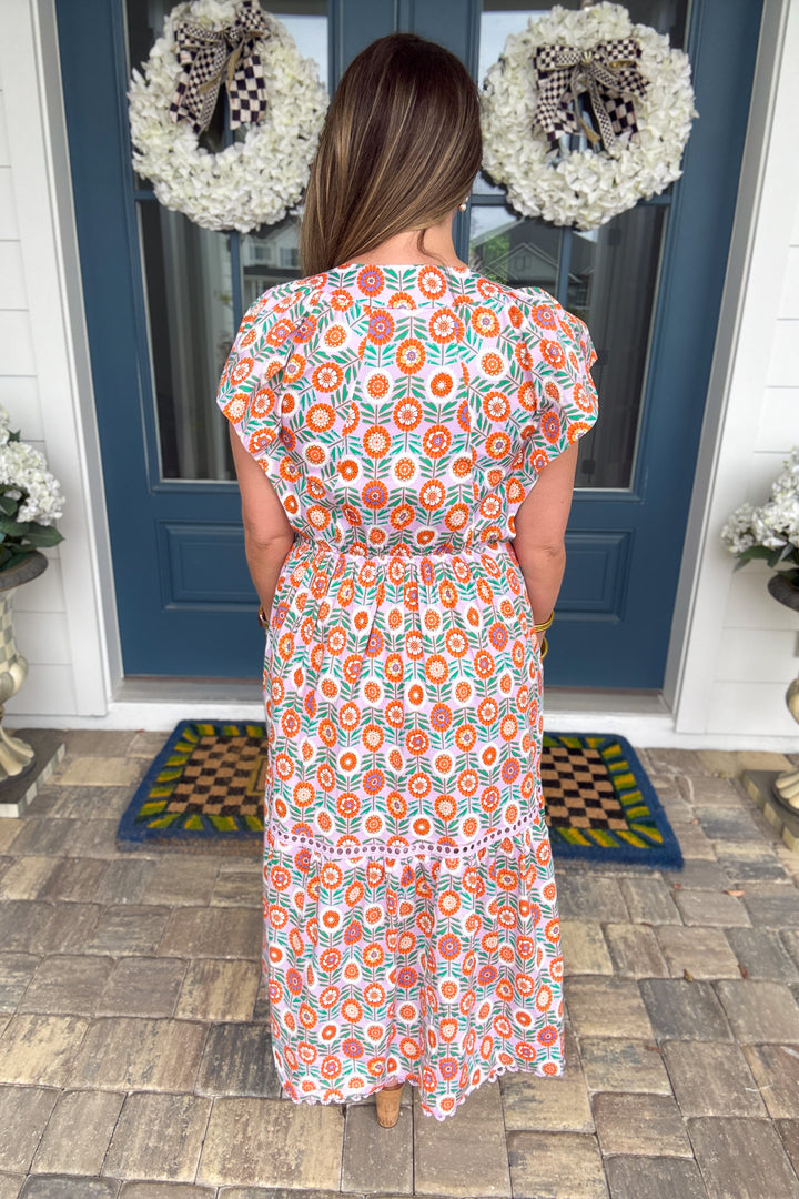 Karlie: Orange Grove Button Front Midi Dress - Lavender