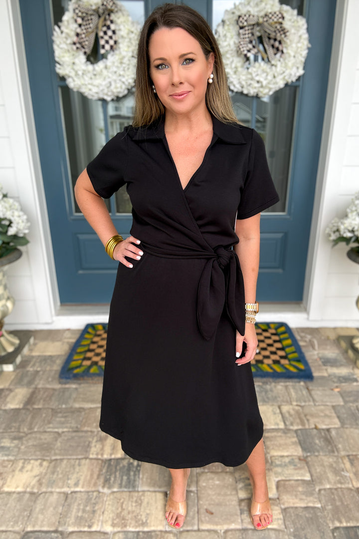 Spanx: AirEssentials Collared Tie Waist Midi Dress - Very Black