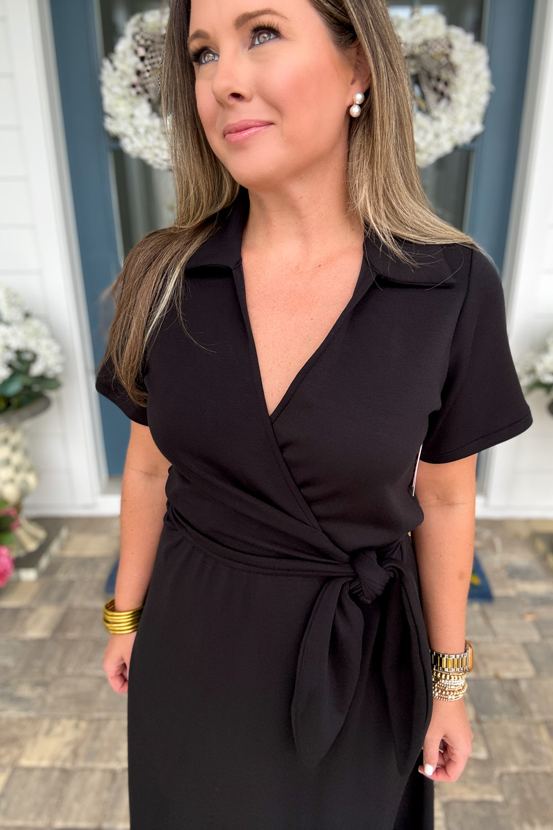 Spanx: AirEssentials Collared Tie Waist Midi Dress - Very Black