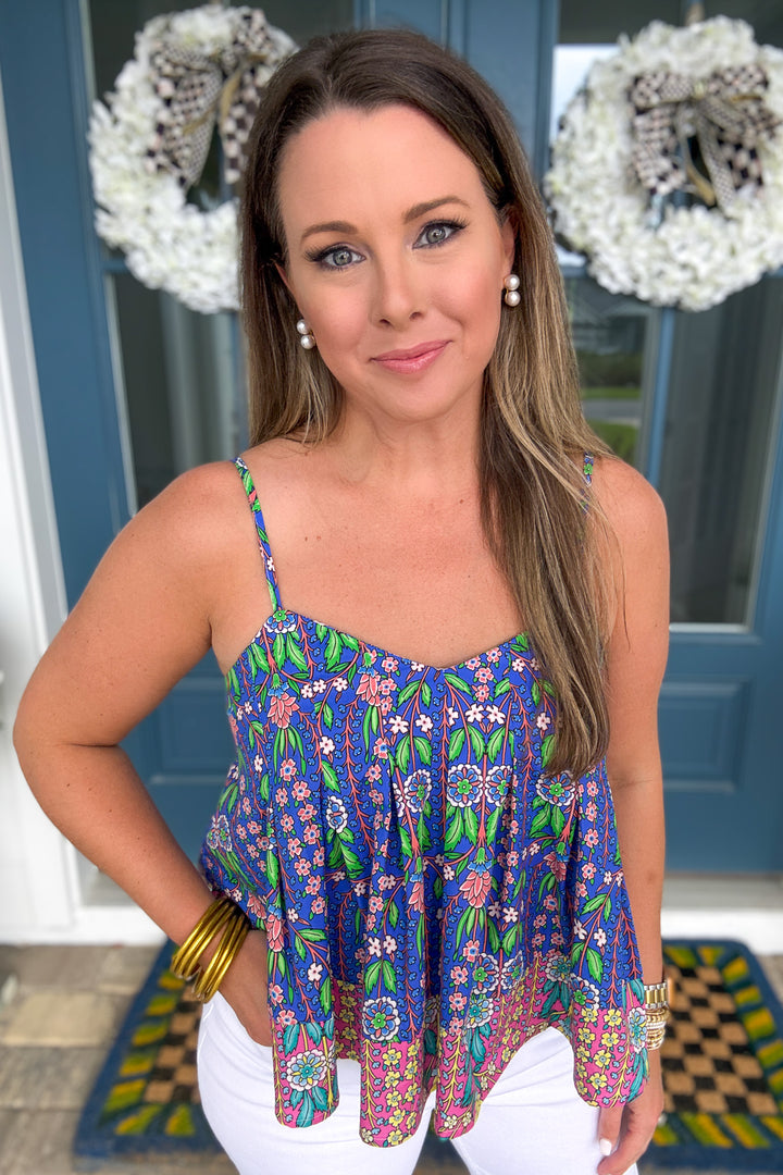 THML: Blue Garden Floral Tank Top