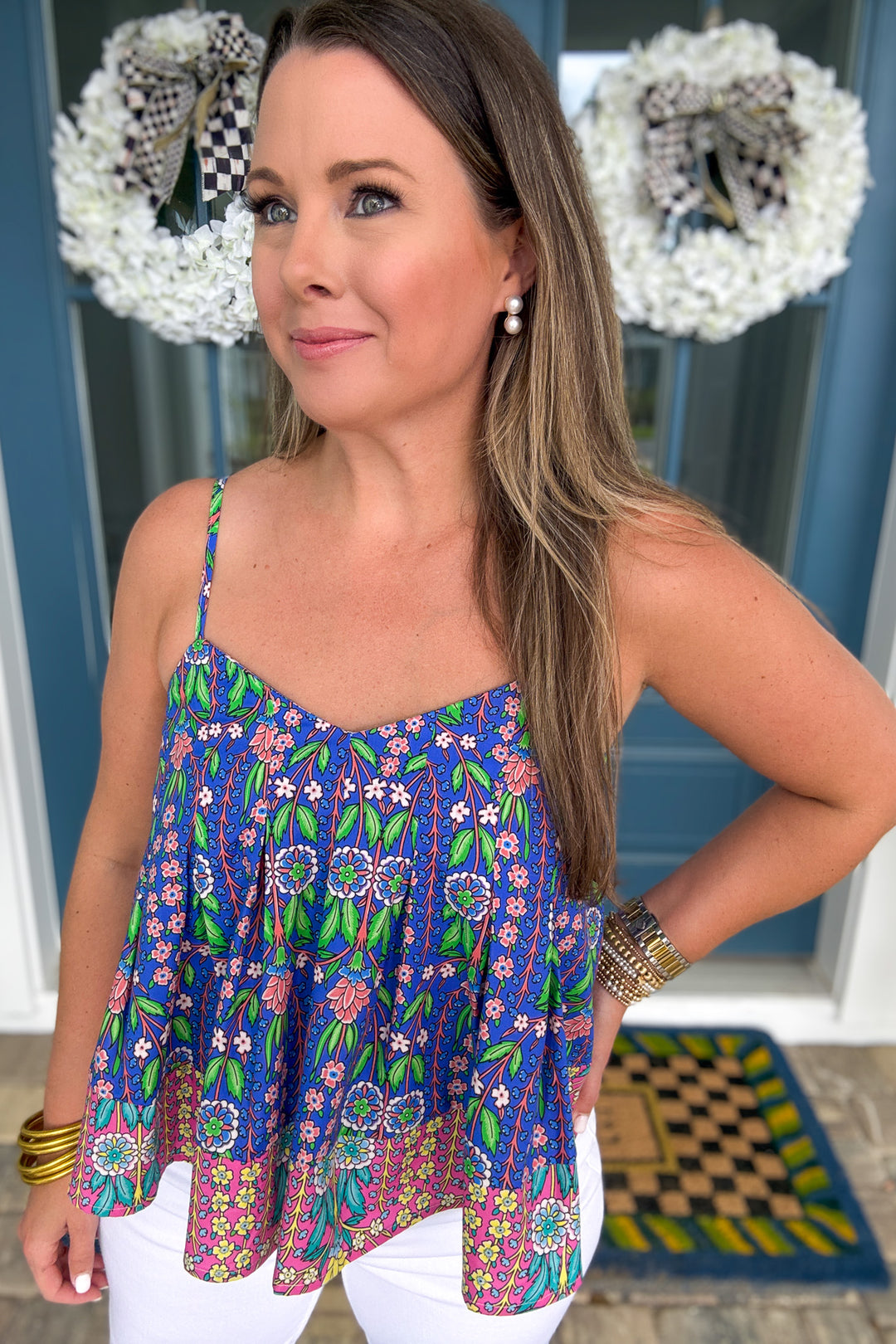 THML: Blue Garden Floral Tank Top