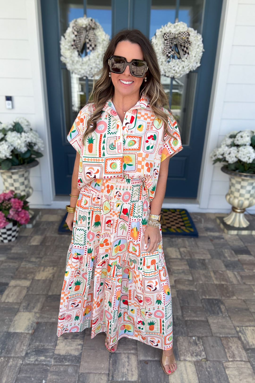 Karlie: Fruit Basket Smock Tier Maxi Skirt