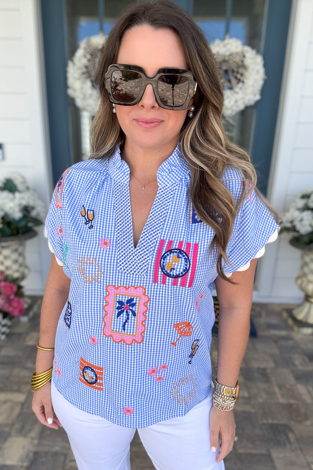 THML: Santorini Stitched Gingham Blouse