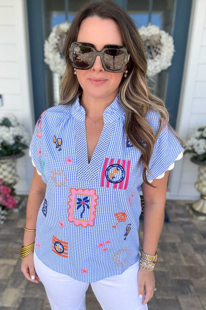 THML: Santorini Stitched Gingham Blouse