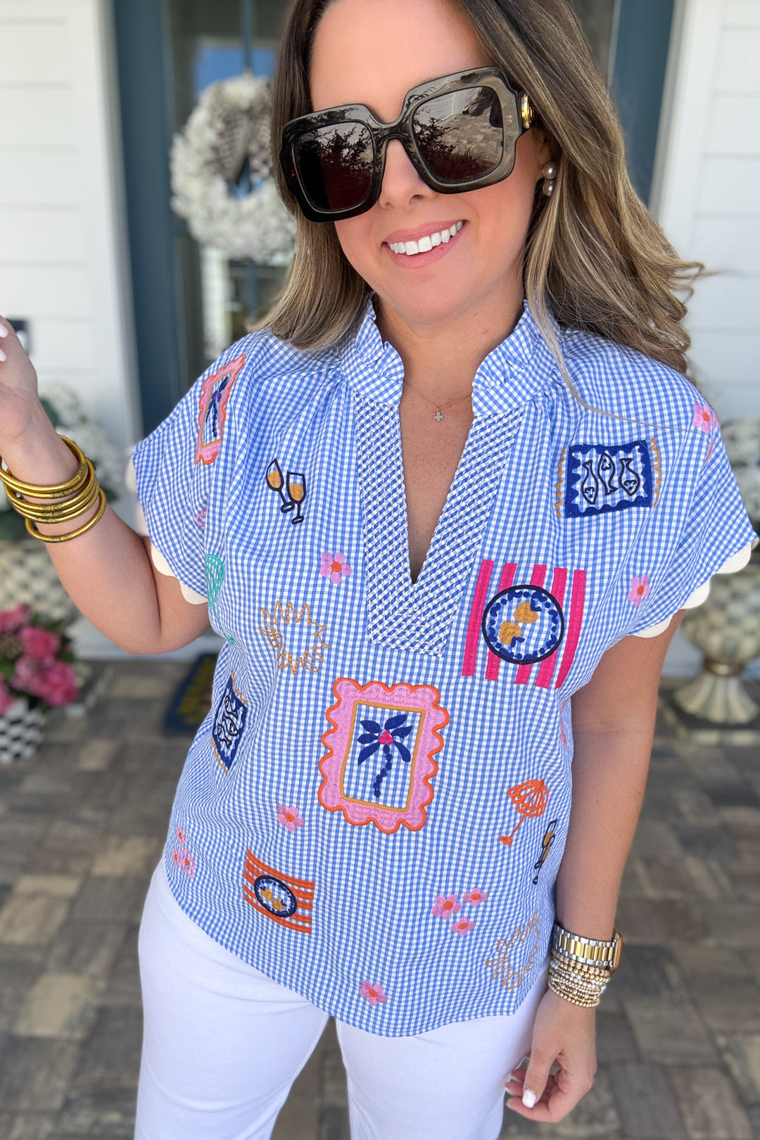 THML: Santorini Stitched Gingham Blouse