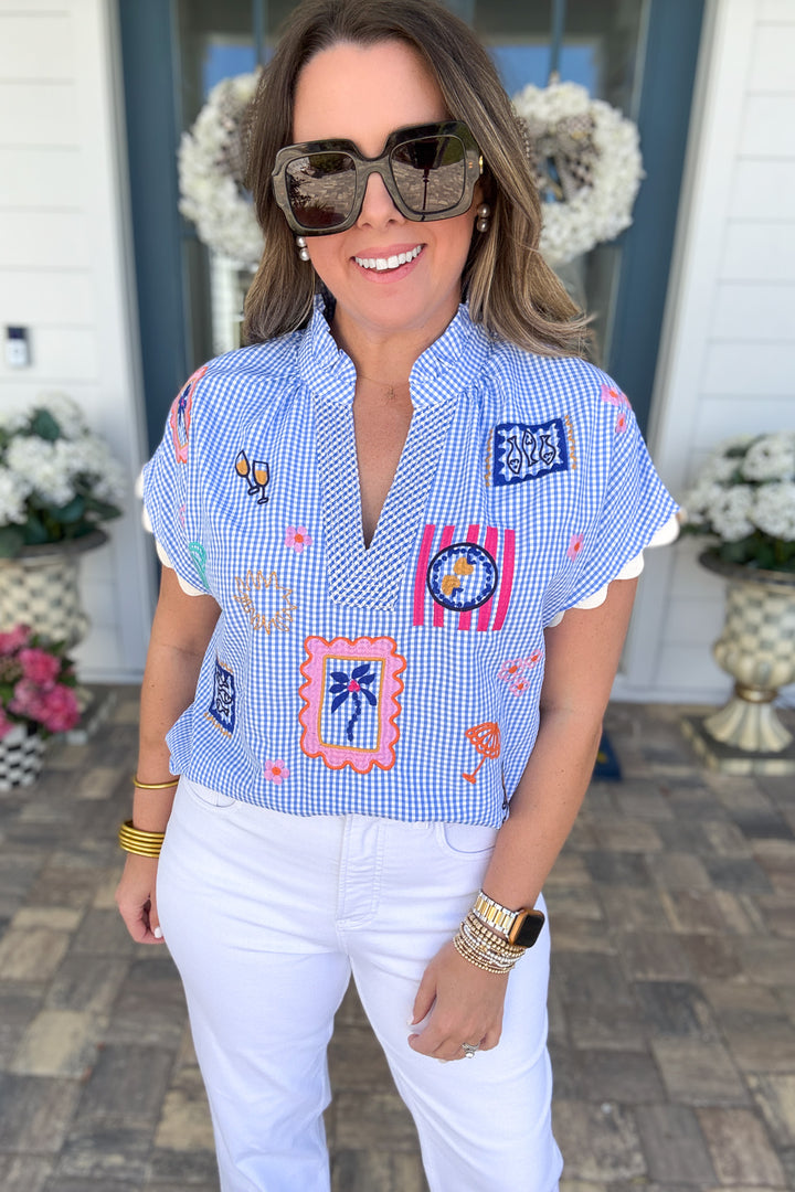 THML: Santorini Stitched Gingham Blouse