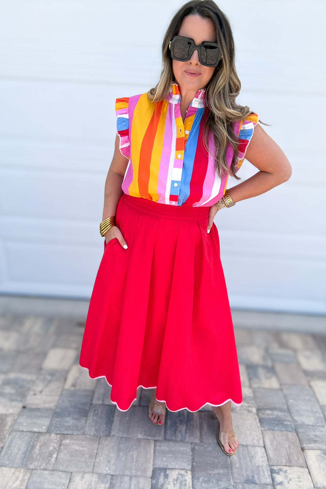 THML: Sunset Stripe Ruffle Blouse