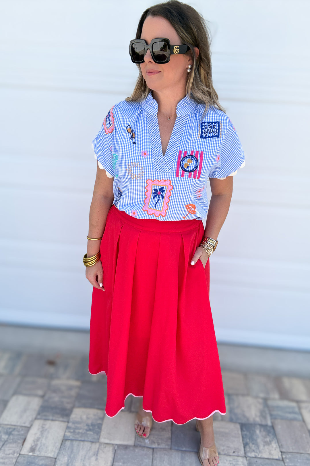 THML: Santorini Stitched Gingham Blouse