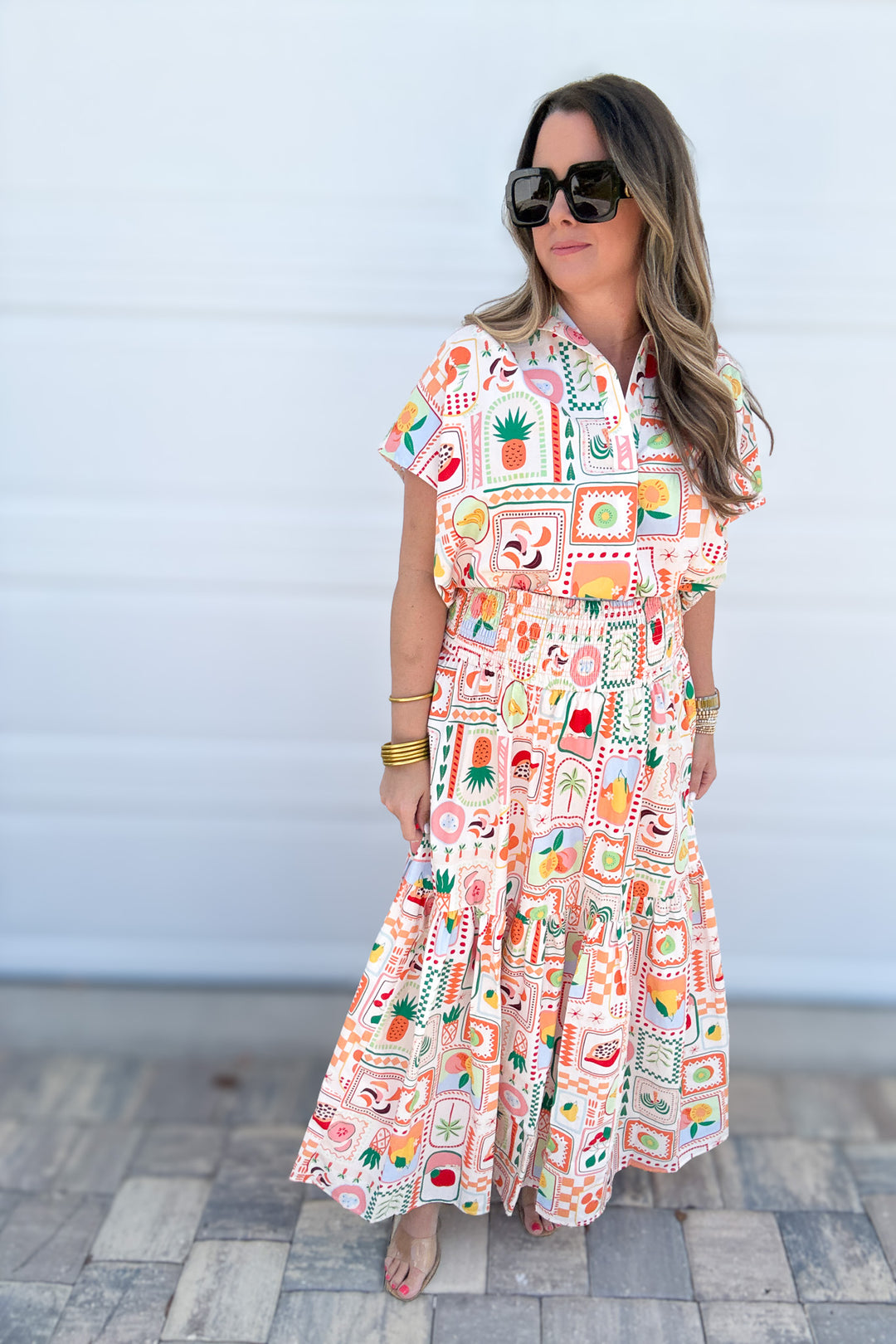 Karlie: Fruit Basket Smock Tier Maxi Skirt