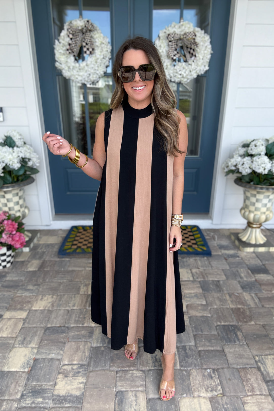THML: Color Block Maxi Dream Dress - Black + Khaki