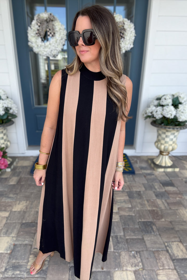 THML: Color Block Maxi Dream Dress - Black + Khaki