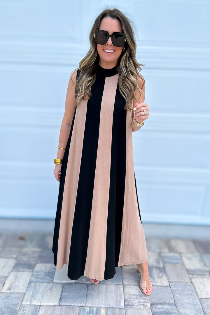 THML: Color Block Maxi Dream Dress - Black + Khaki