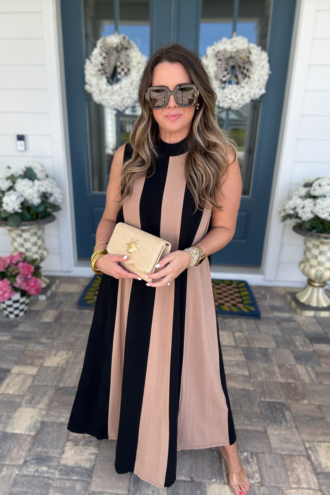 THML: Color Block Maxi Dream Dress - Black + Khaki