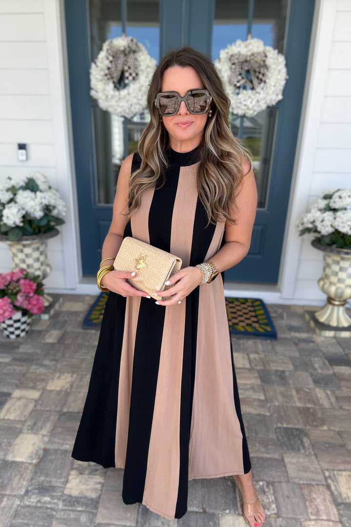THML: Color Block Maxi Dream Dress - Black + Khaki
