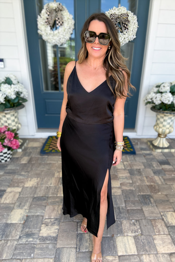 High Tide Silky Black Dress
