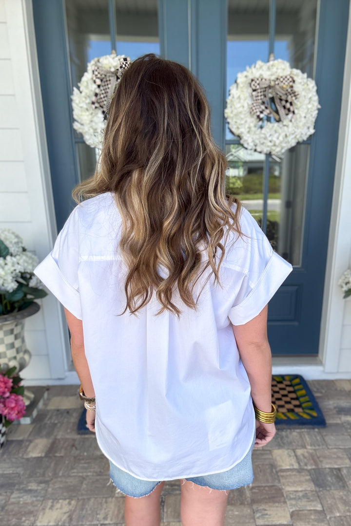 SPANX® Poplin Oversized Button-Up Short Sleeve Shirt - White