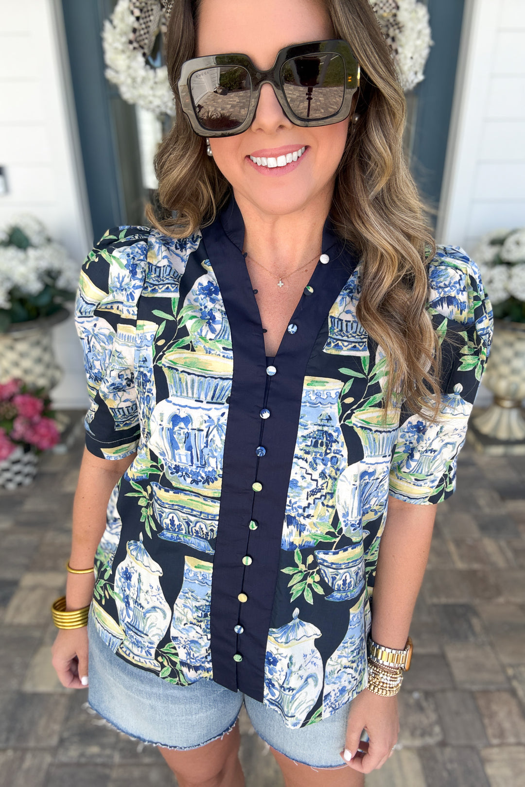 Ginger Jar Button Top - Navy
