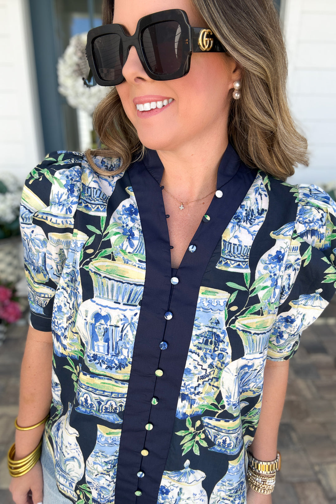 Ginger Jar Button Top - Navy