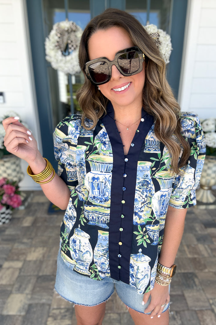 Ginger Jar Button Top - Navy
