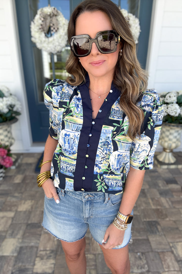 Ginger Jar Button Top - Navy