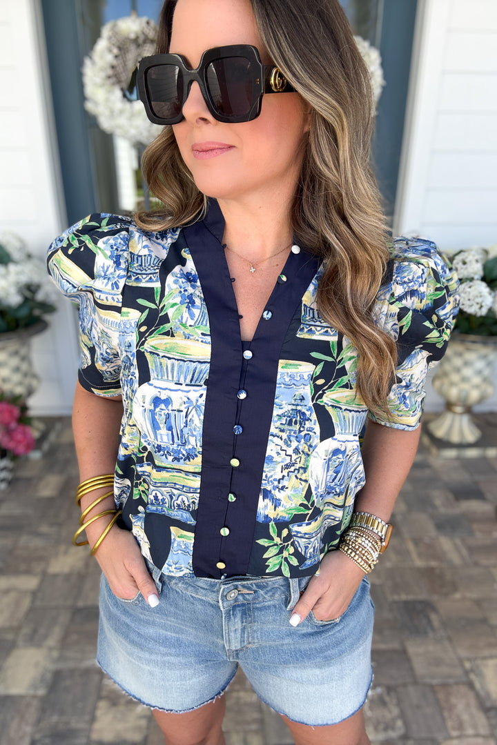 Ginger Jar Button Top - Navy