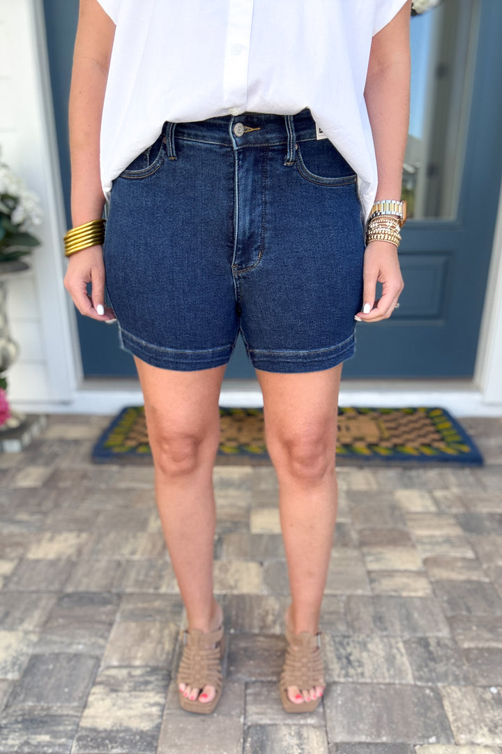 Judy Blue: Dark Wash High Waisted Tummy Control Shorts