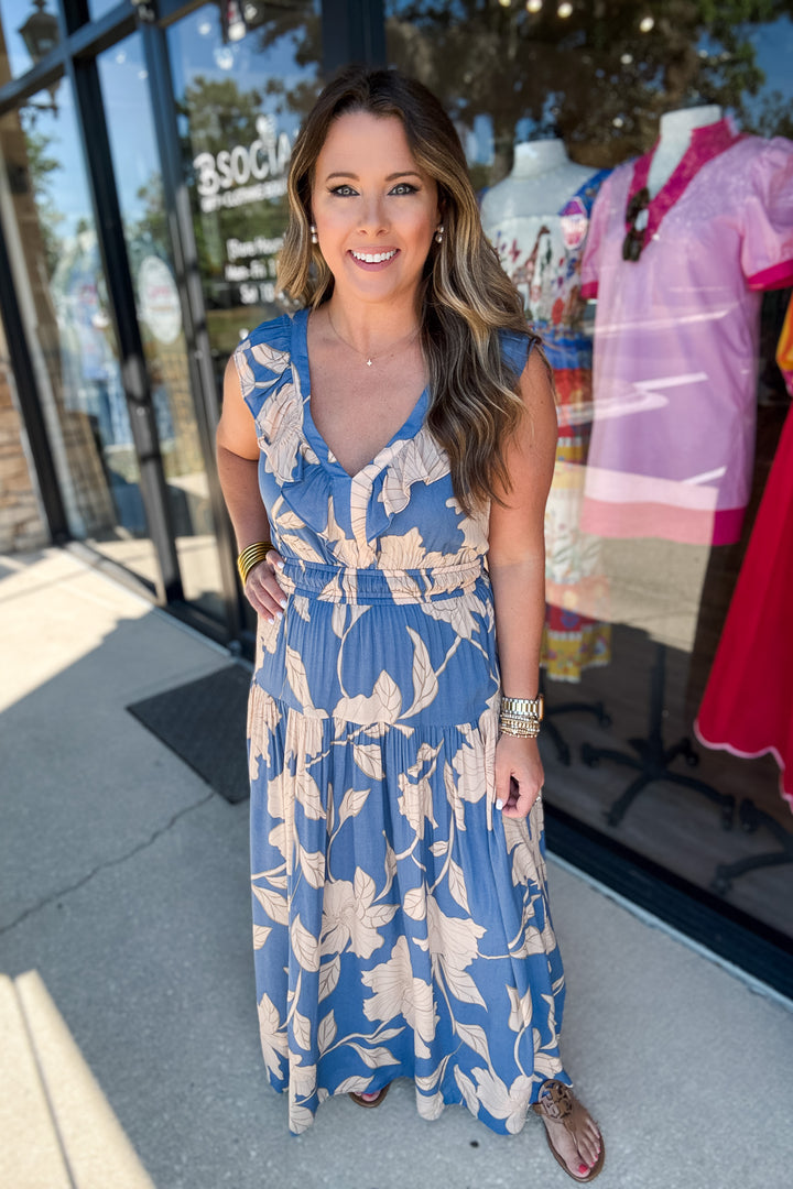 Z Supply: Malene Bloom Floral Maxi Dress - Lake Blue