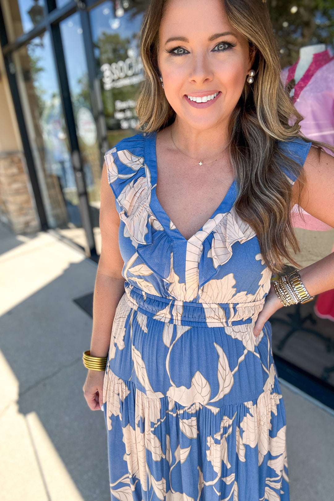 Z Supply: Malene Bloom Floral Maxi Dress - Lake Blue