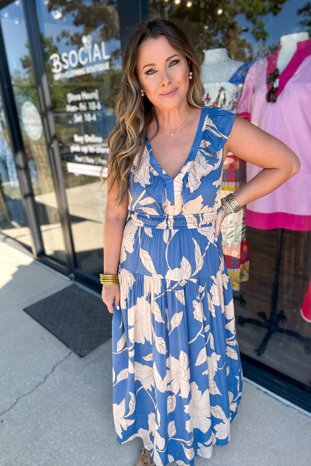Z Supply: Malene Bloom Floral Maxi Dress - Lake Blue